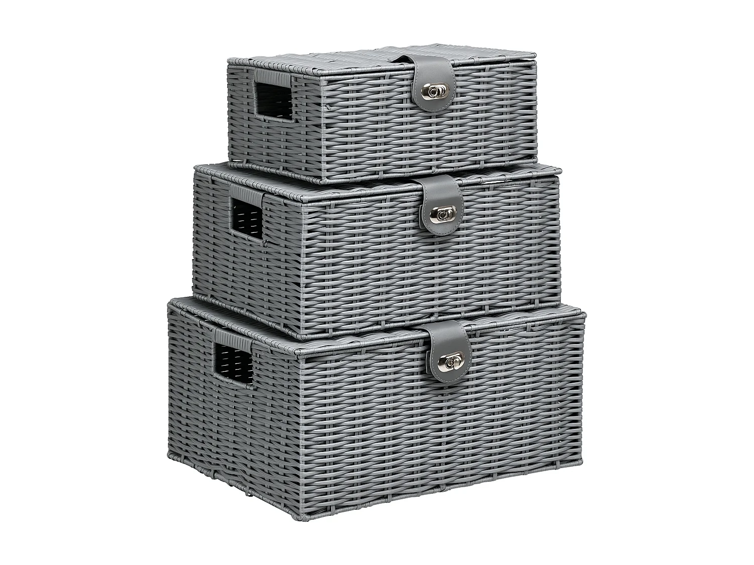 Set 3 cestini in vimini pp con coperchio di diverse dimensioni