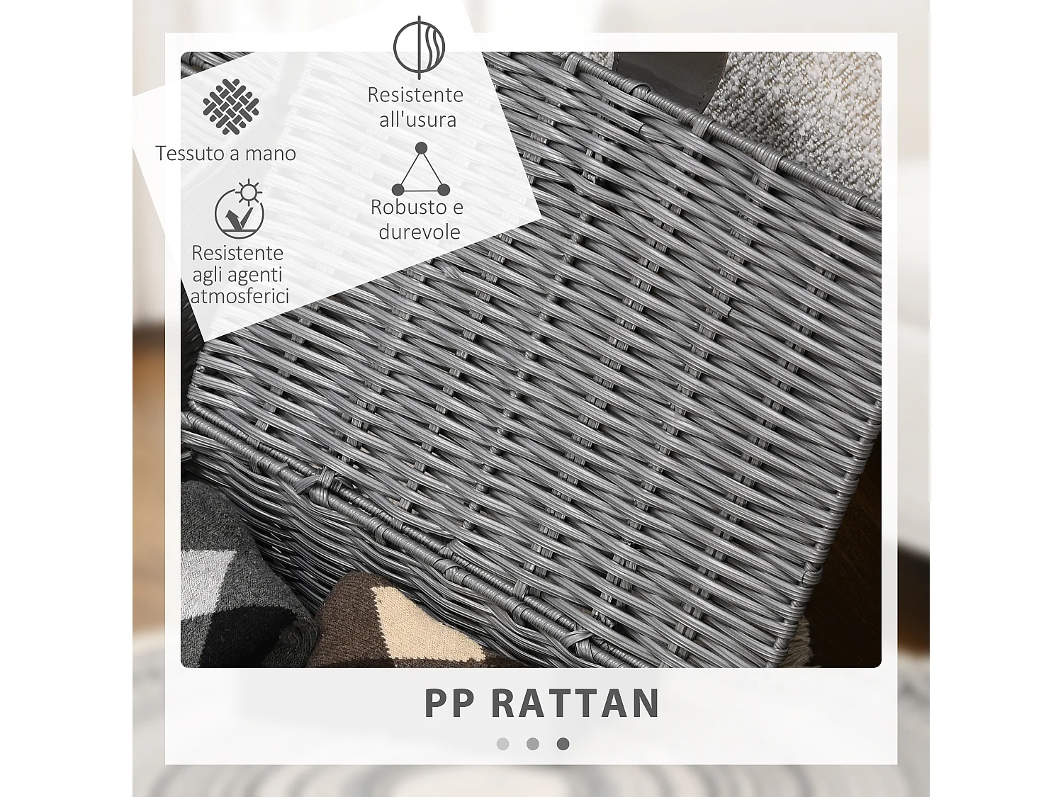 Set 3 cestini in vimini pp con coperchio di diverse dimensioni