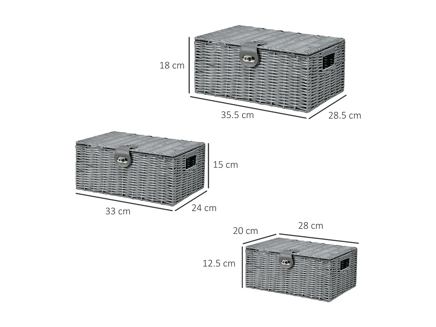 Set 3 cestini in vimini pp con coperchio di diverse dimensioni