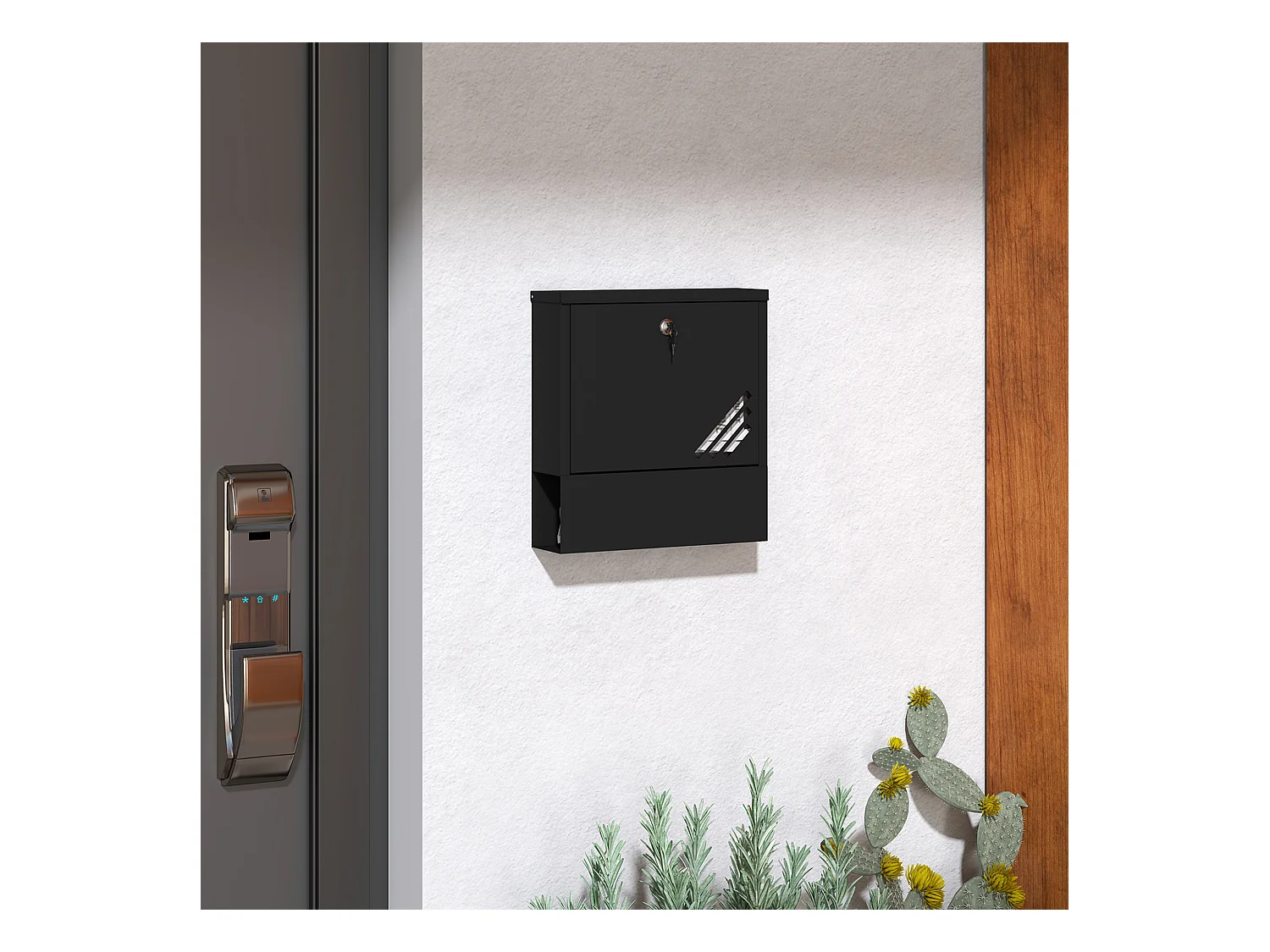 Cassetta postale a muro con finestrella e serratura in metallo grigio