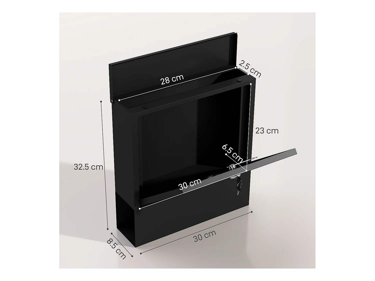 Cassetta postale a muro con finestrella e serratura in metallo grigio