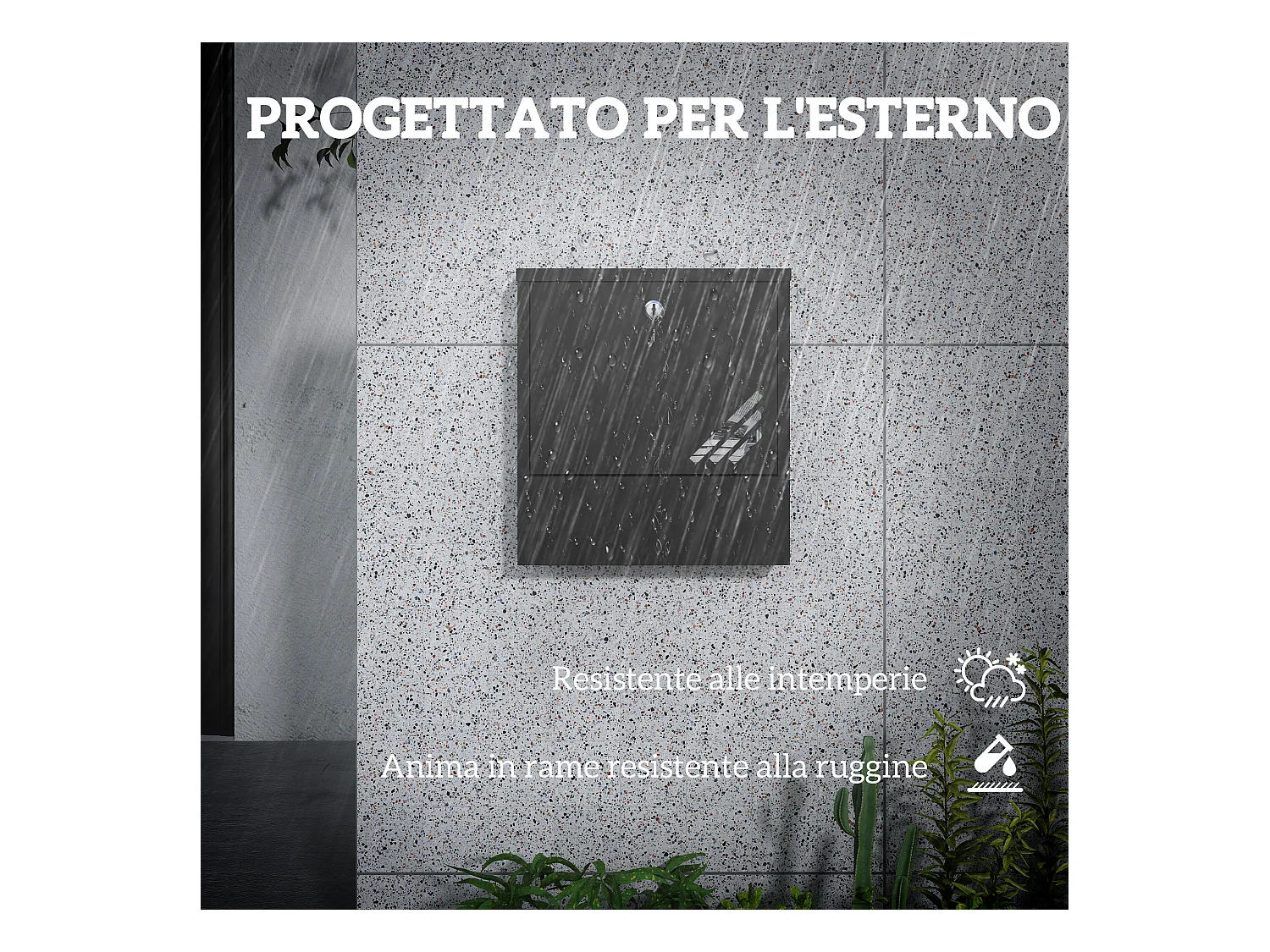 Cassetta postale a muro con finestrella e serratura in metallo grigio