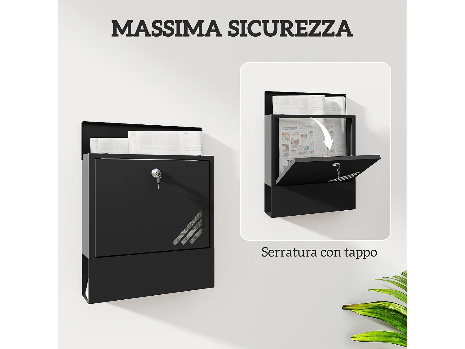 Cassetta postale a muro con finestrella e serratura in metallo grigio