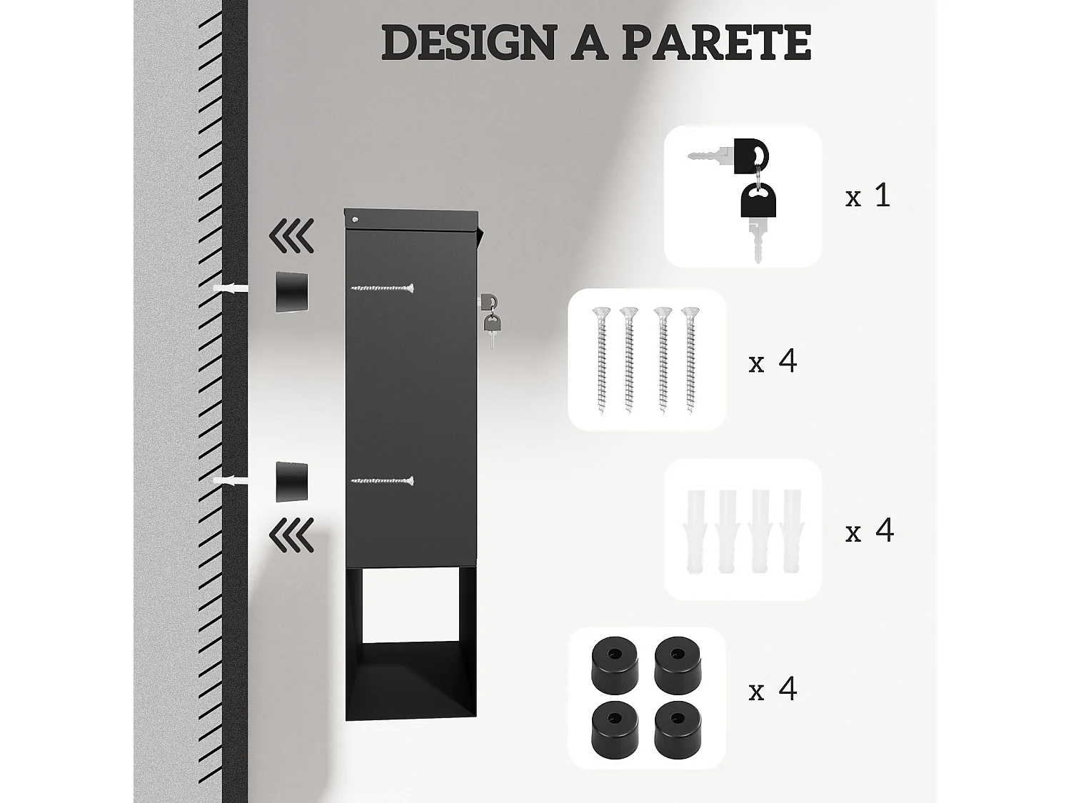 Cassetta postale a muro con finestrella e serratura in metallo grigio
