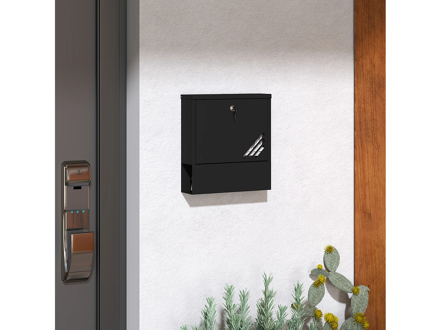 Cassetta postale a muro con finestrella e serratura in metallo grigio