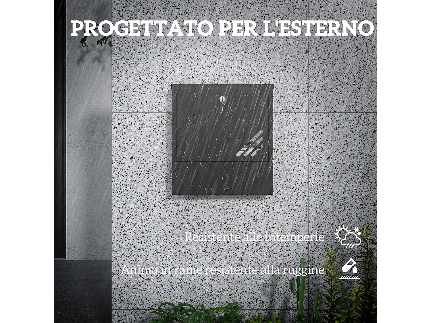 Cassetta postale a muro con finestrella e serratura in metallo grigio