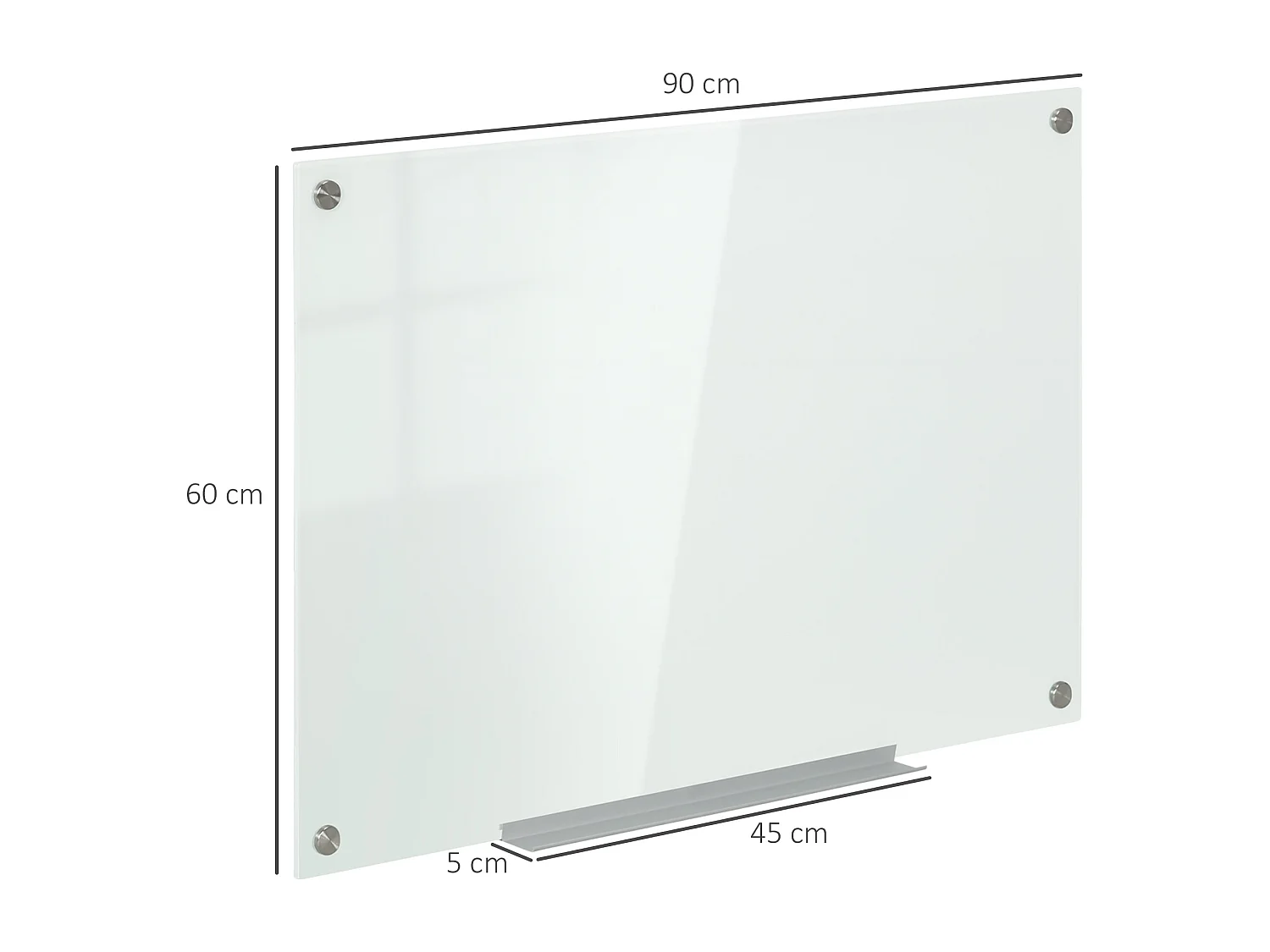 Lavagna in vetro bianca con 4 pennarelli e cancellino 90x60x0.4 cm