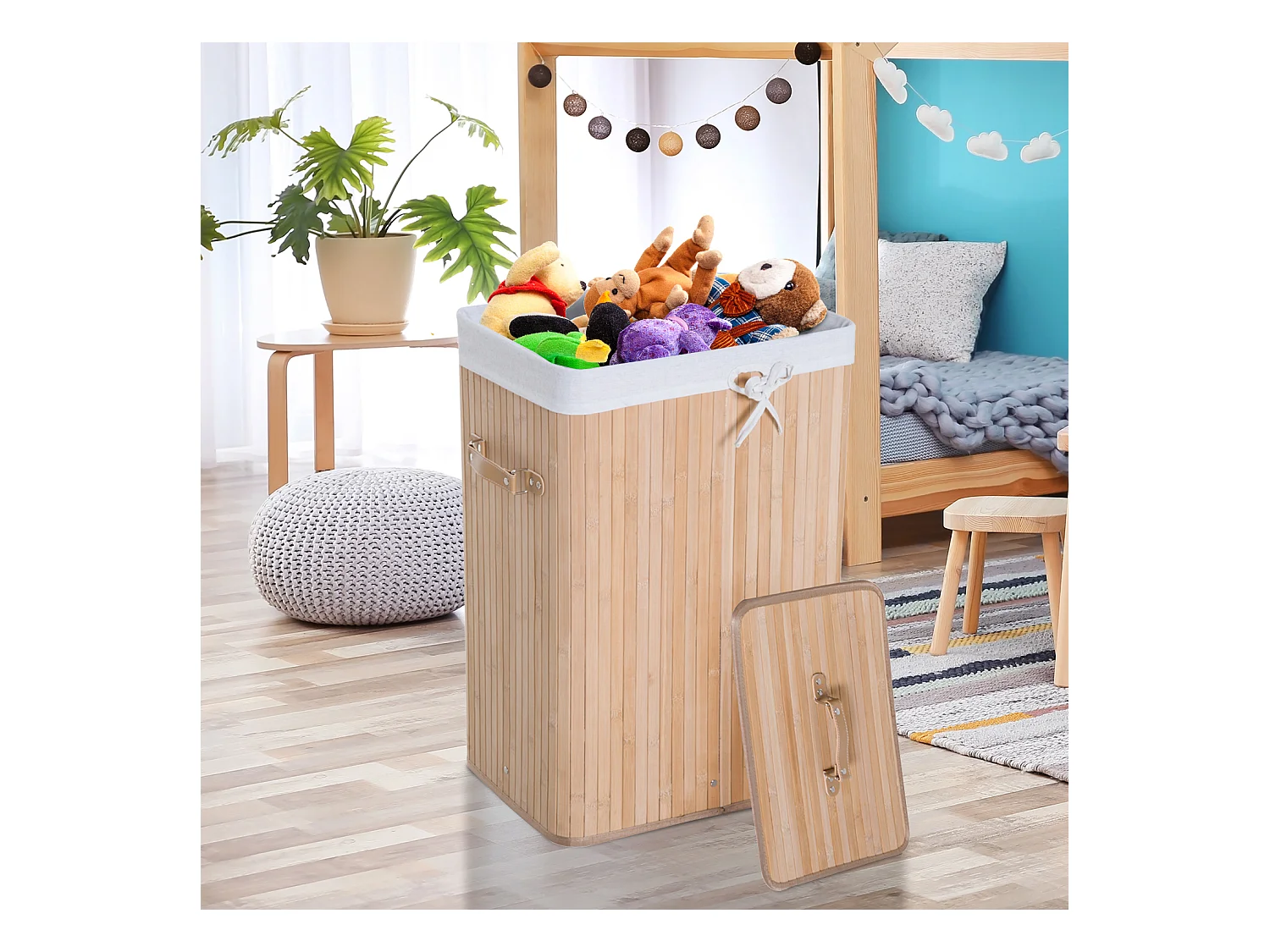 Cesta portabiancheria in bambù con coperchio 40 x 30 x 60cm naturale