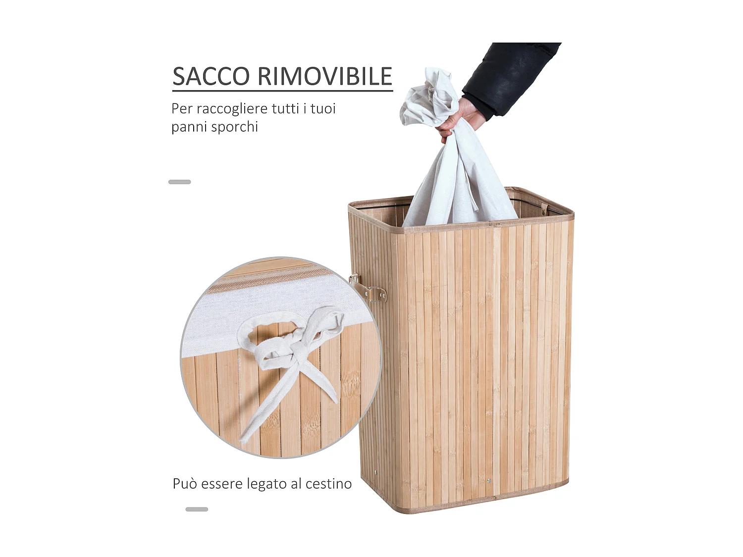 Cesta portabiancheria in bambù con coperchio 40 x 30 x 60cm naturale