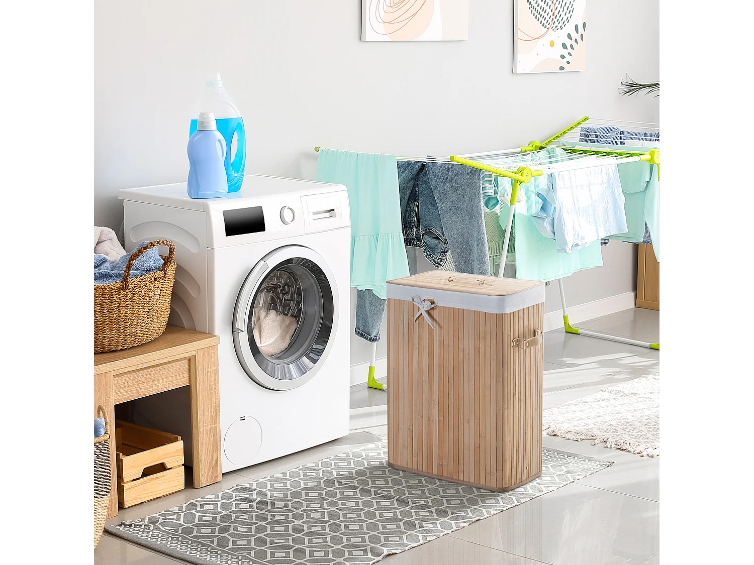 Cesta portabiancheria in bambù con coperchio 40 x 30 x 60cm naturale