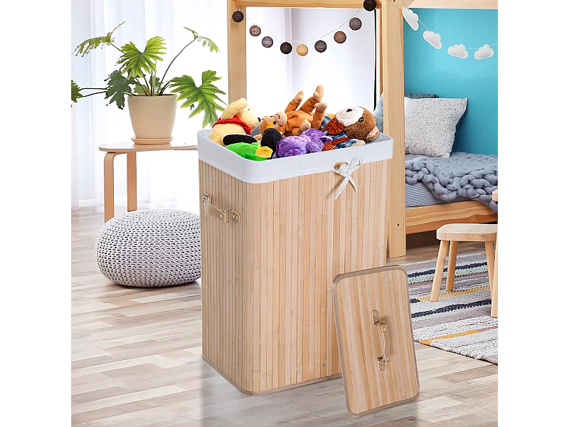Cesta portabiancheria in bambù con coperchio 40 x 30 x 60cm naturale