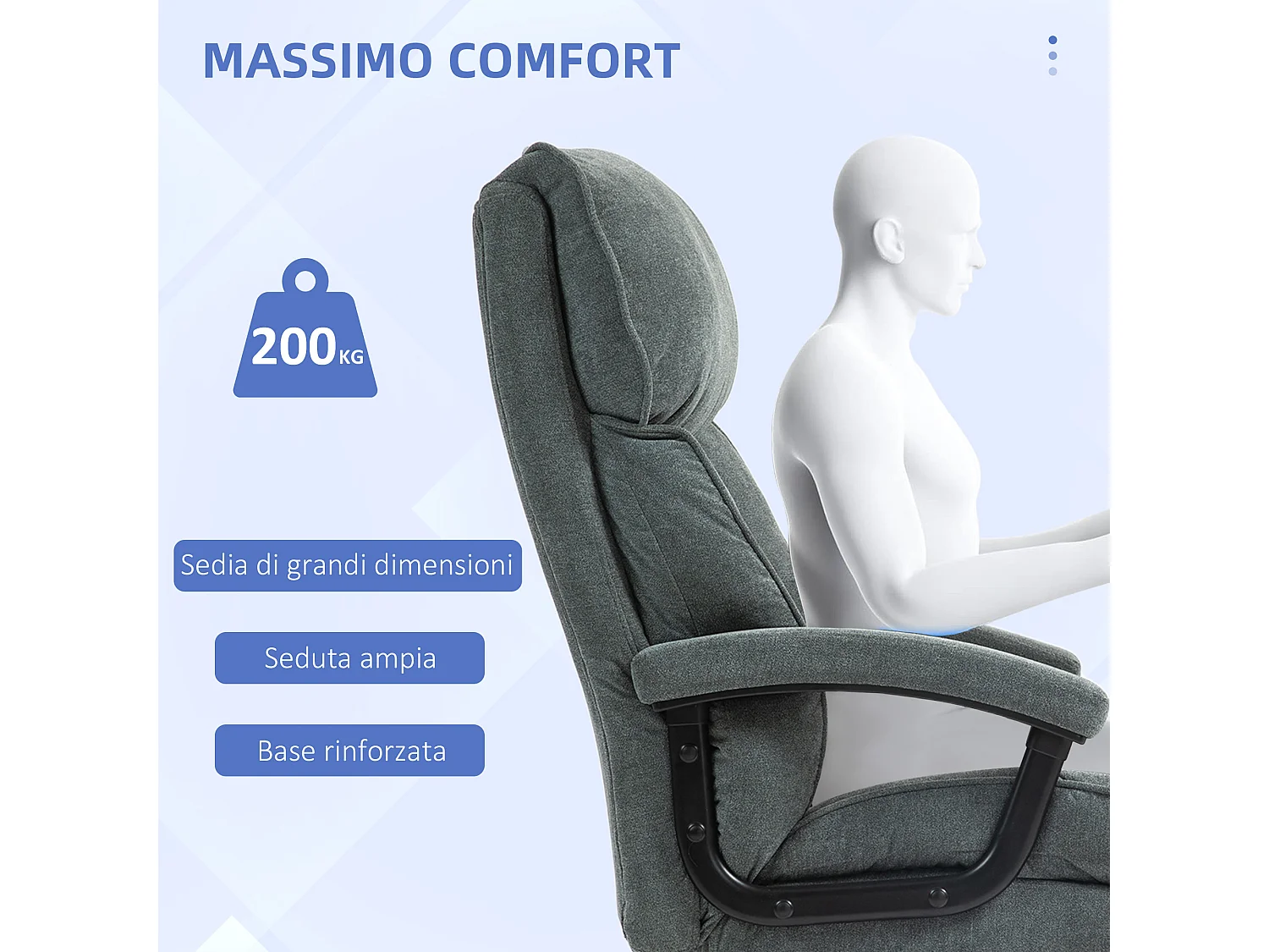 Sedia da ufficio rinforzata girevole e inclinabile grigio