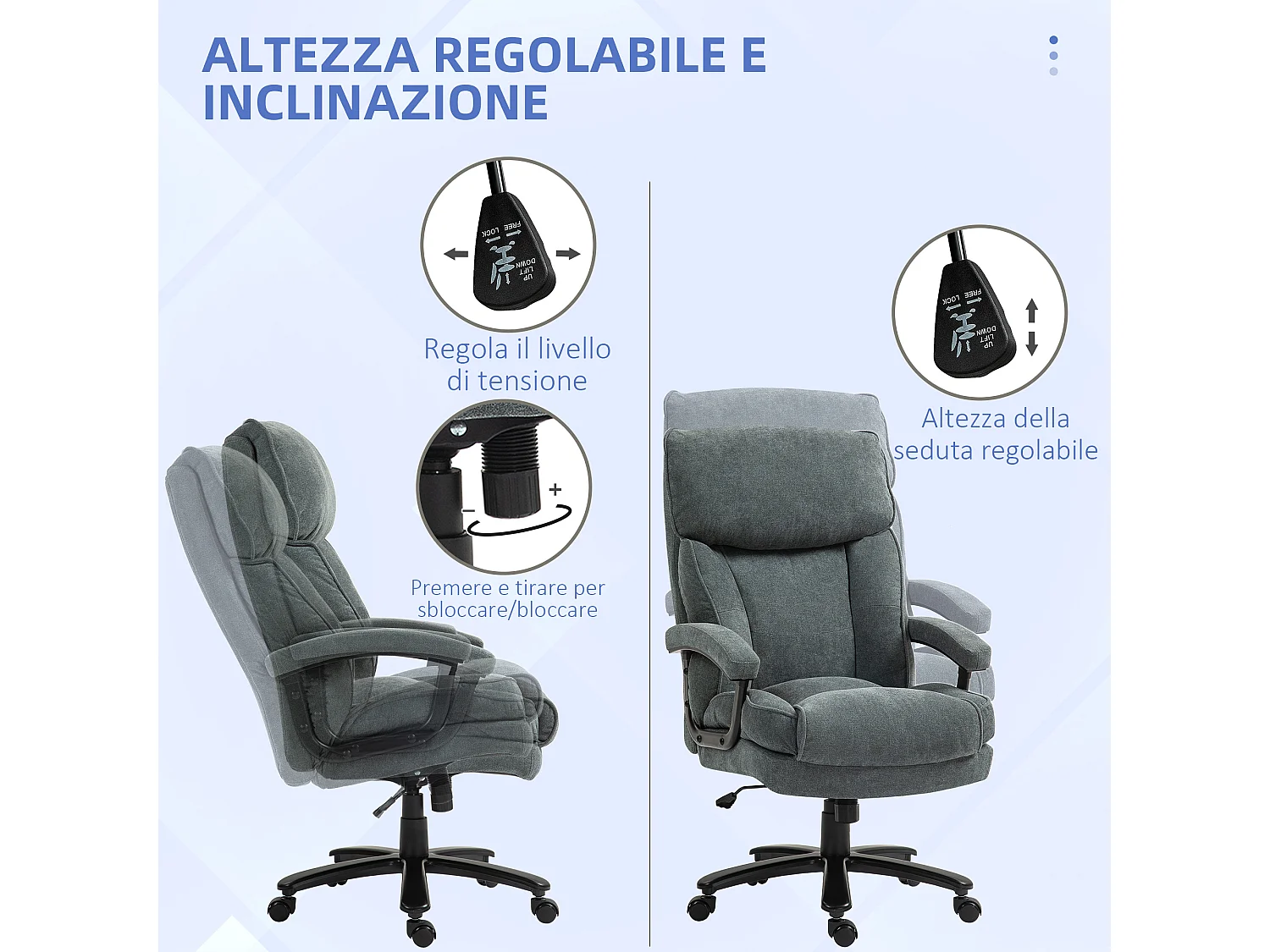 Sedia da ufficio rinforzata girevole e inclinabile grigio