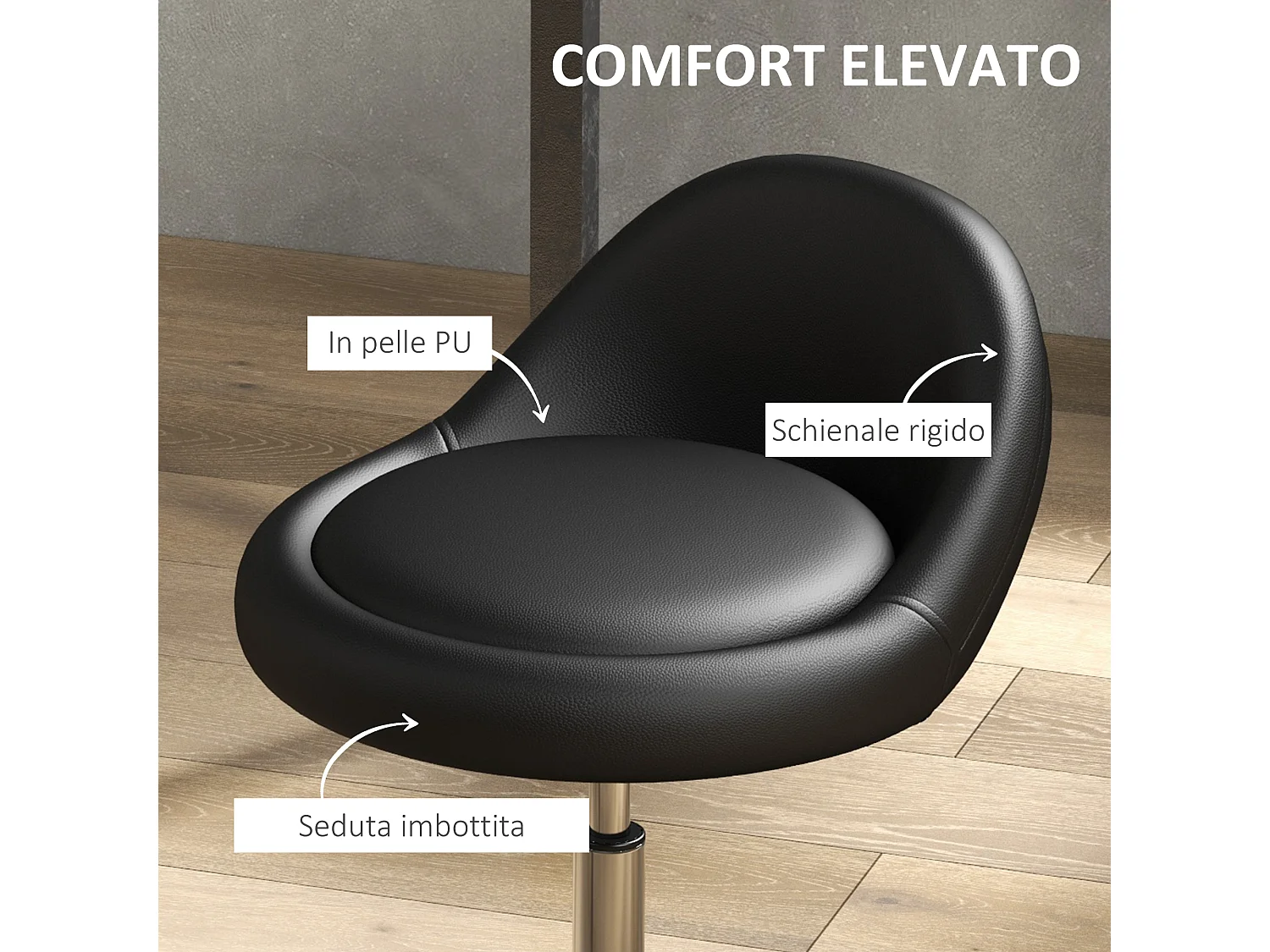 Sgabello con ruote seduta girevole e altezza regolabile nero