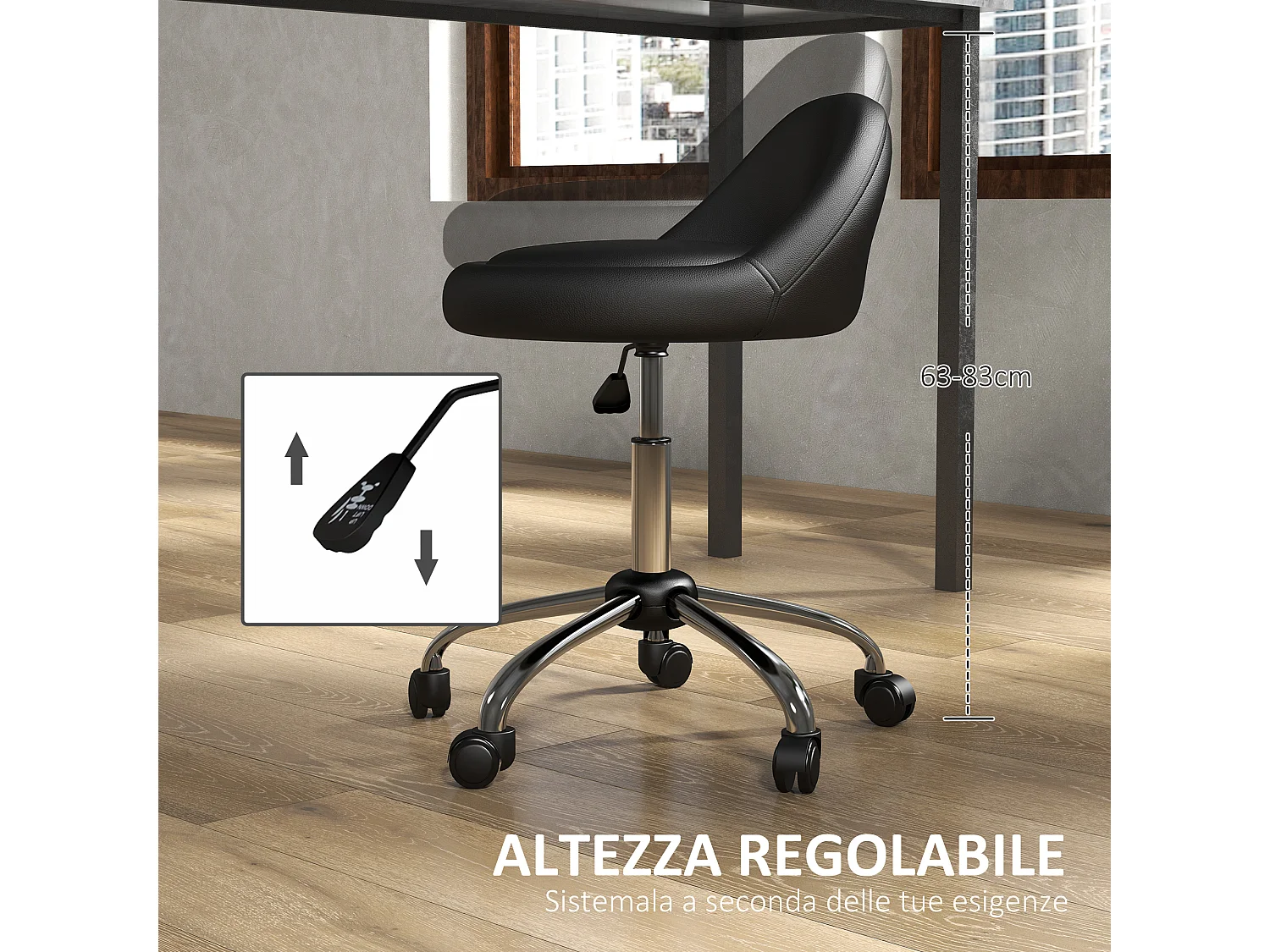 Sgabello con ruote seduta girevole e altezza regolabile nero