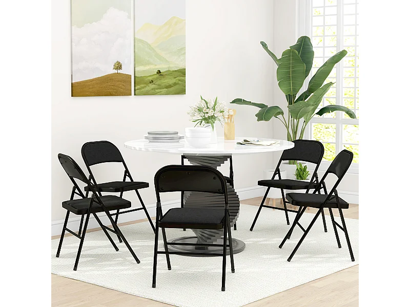 Set 6 sedie pieghevoli con seduta imbottita in finta pelle nero