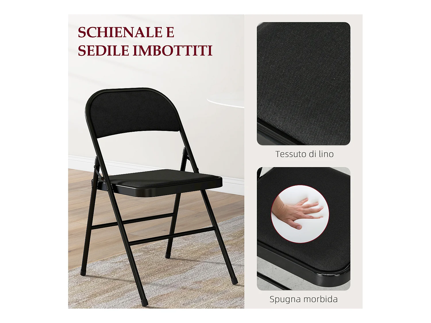 Set 6 sedie pieghevoli con seduta imbottita in finta pelle nero