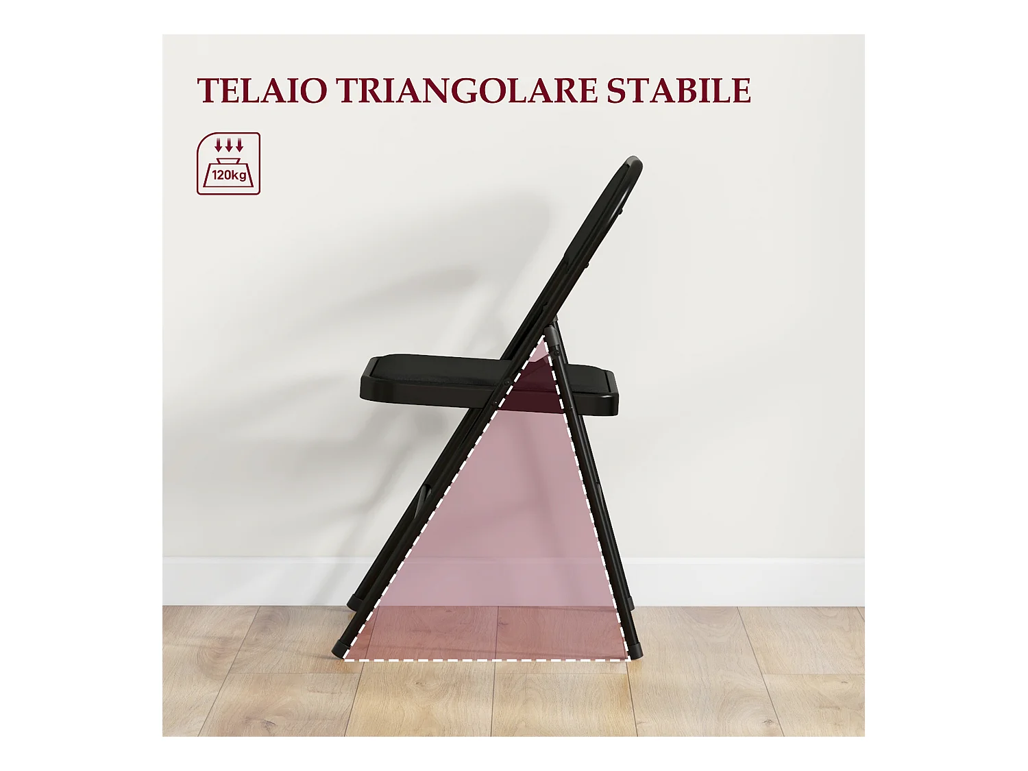 Set 6 sedie pieghevoli con seduta imbottita in finta pelle nero