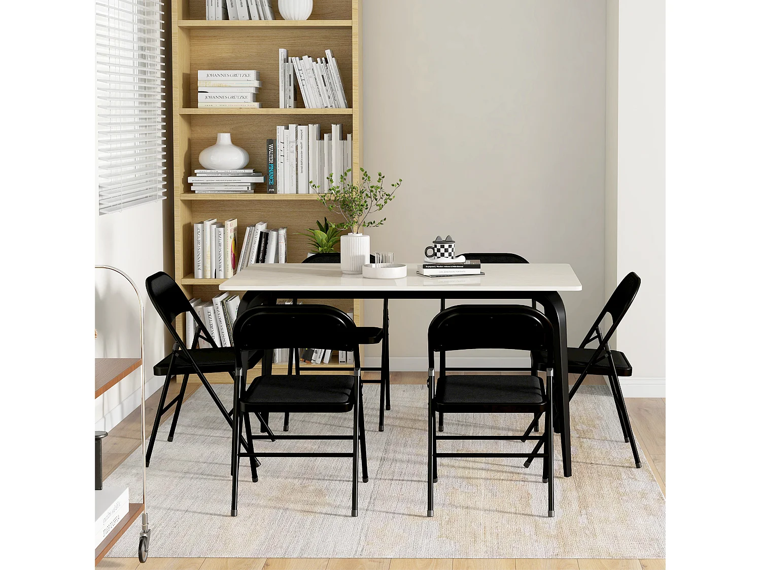 Set 6 sedie pieghevoli con seduta imbottita in finta pelle nero