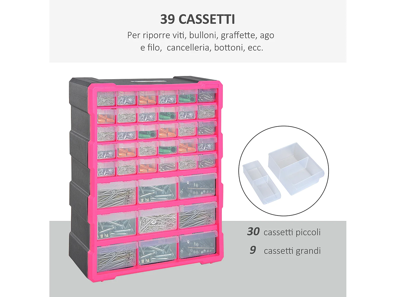 Cassettiera portaminuterie 39 cassetti trasparenti