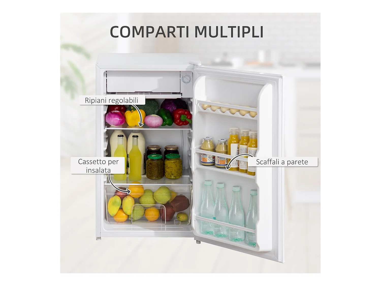 Frigo portatile 91l con scaffali a parete ripiani e 1 cassetto