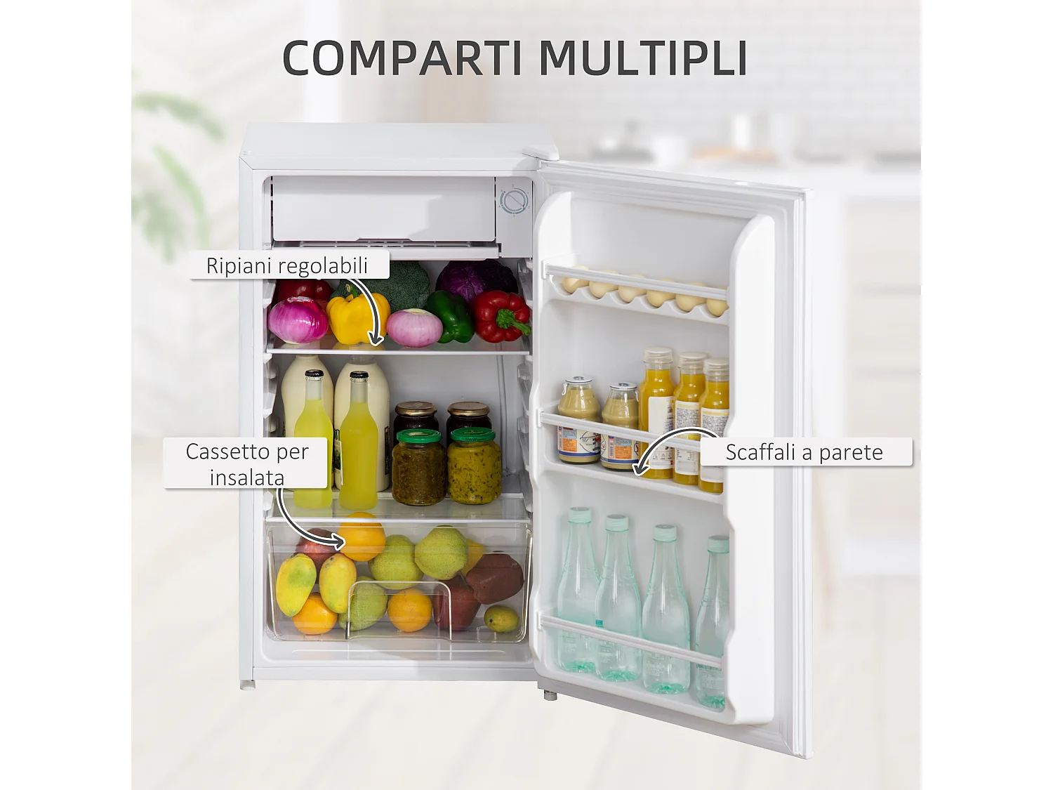 Frigo portatile 91l con scaffali a parete ripiani e 1 cassetto