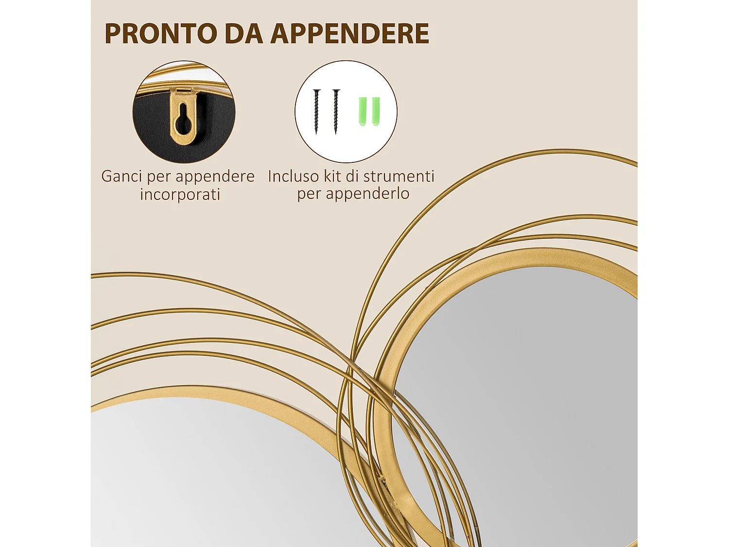 Wall art 3d in metallo decorazione murale a cerchi con specchi