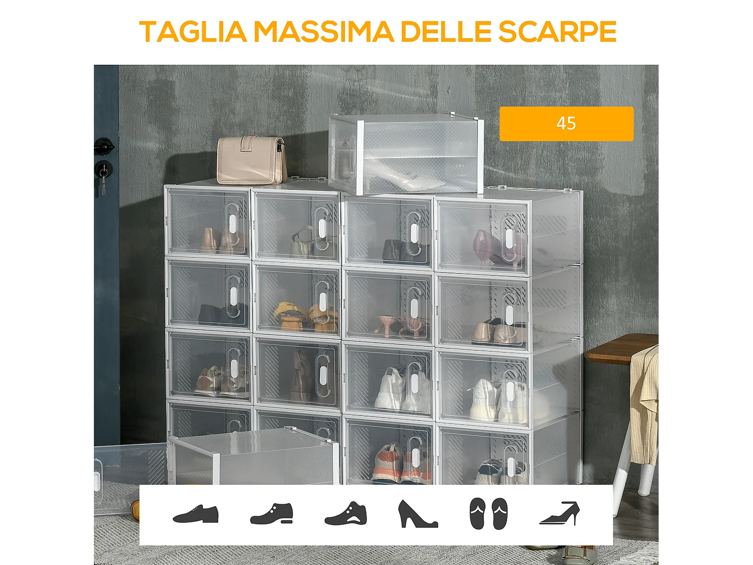 Mobile scarpiera modulabile 18 cubi 28x36x21cm in pp bianco