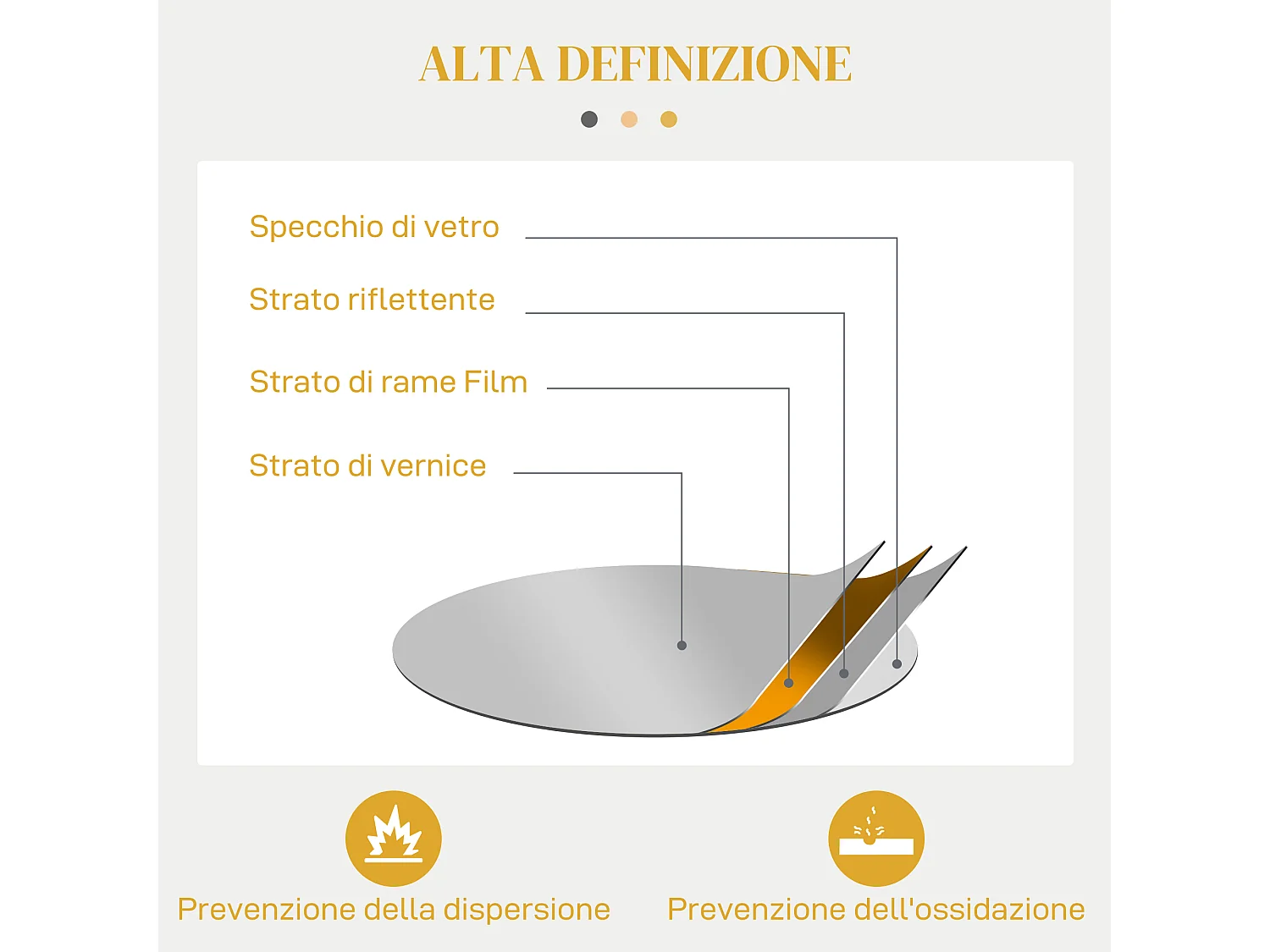 Specchio moderno rotondo a muro con ganci in metallo e vetro oro