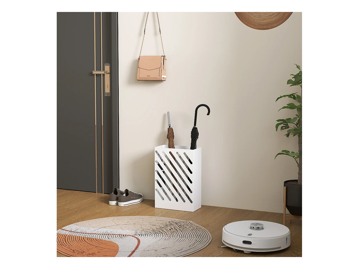 Portaombrelli di design con 4 ganci in metallo bianco