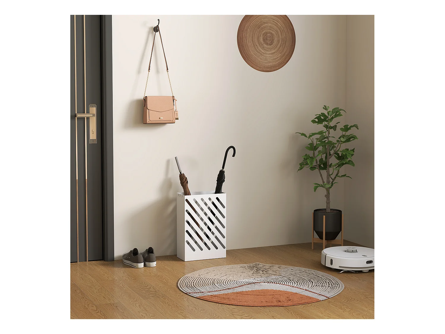 Portaombrelli di design con 4 ganci in metallo bianco