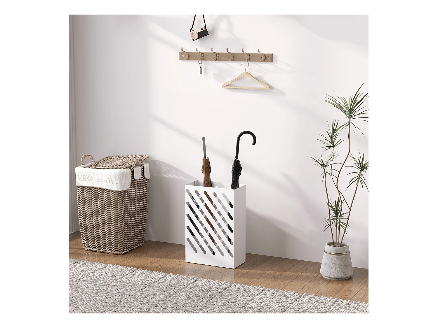 Portaombrelli di design con 4 ganci in metallo bianco