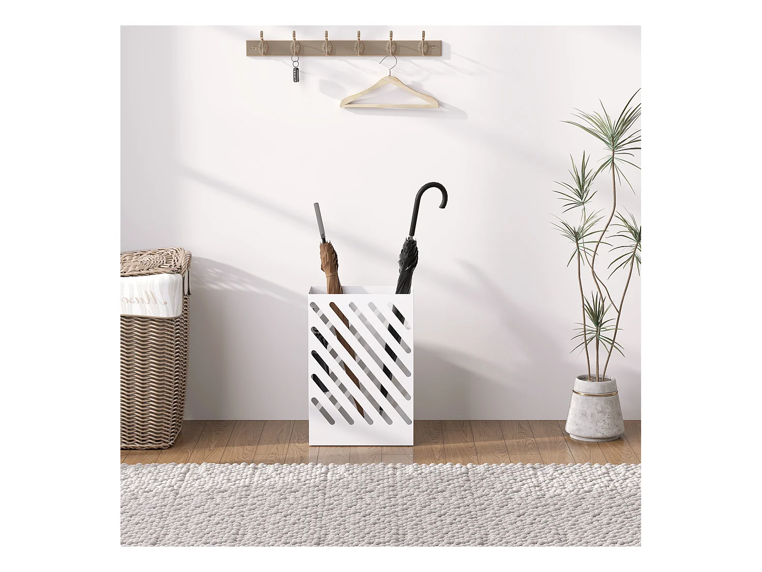 Portaombrelli di design con 4 ganci in metallo bianco