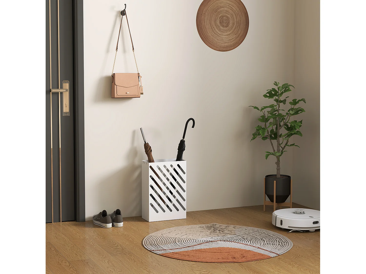 Portaombrelli di design con 4 ganci in metallo bianco