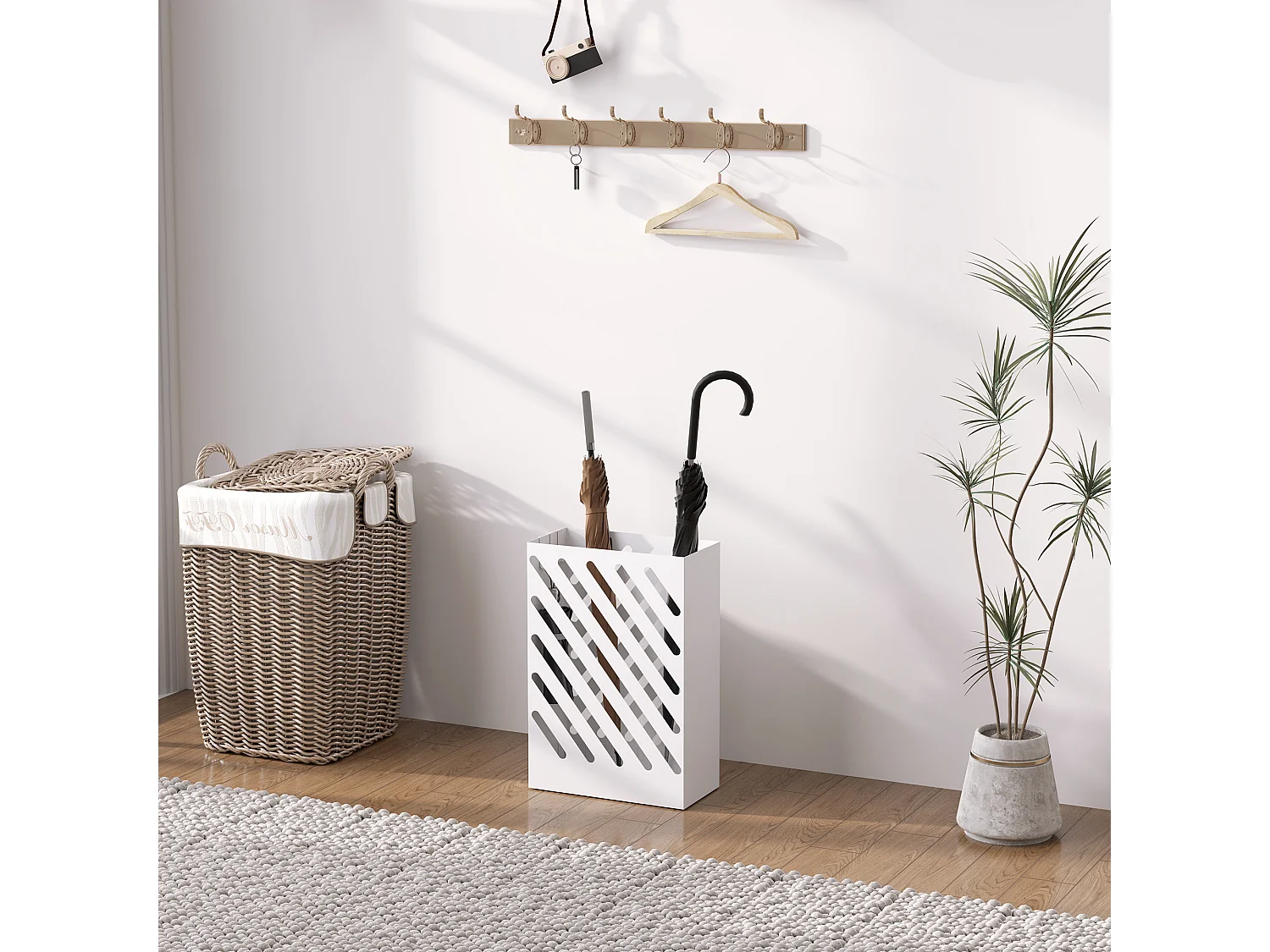 Portaombrelli di design con 4 ganci in metallo bianco