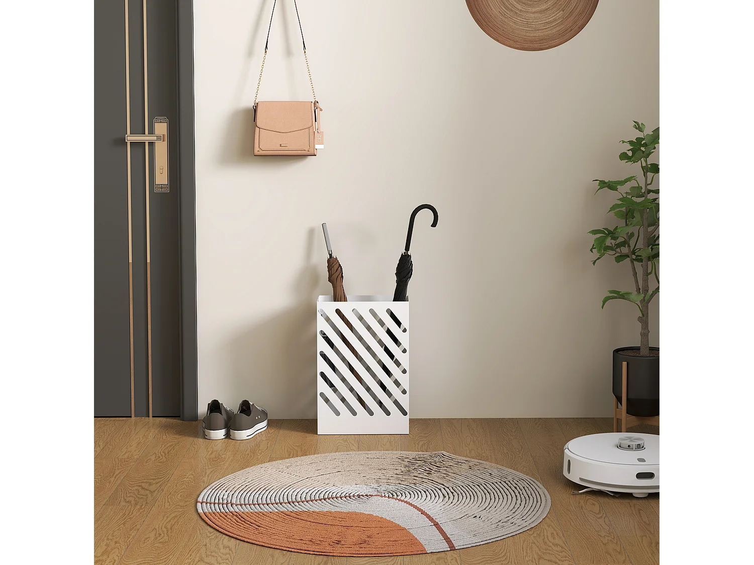 Portaombrelli di design con 4 ganci in metallo bianco