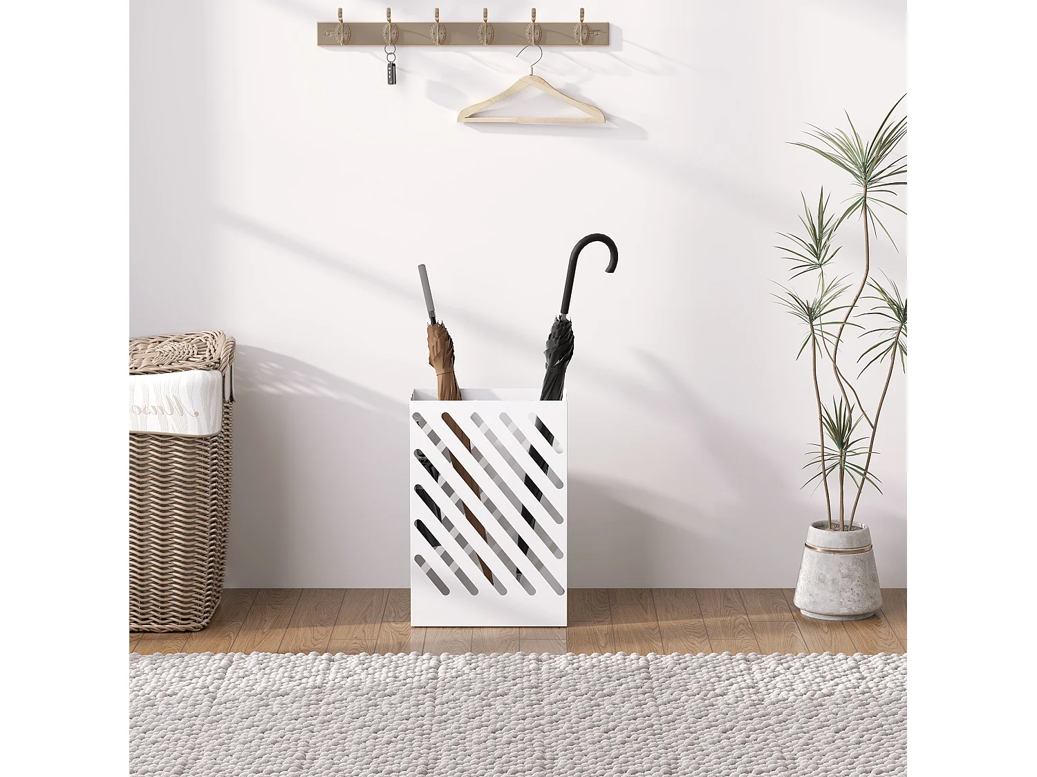 Portaombrelli di design con 4 ganci in metallo bianco