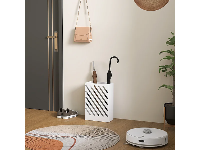 Portaombrelli di design con 4 ganci in metallo bianco