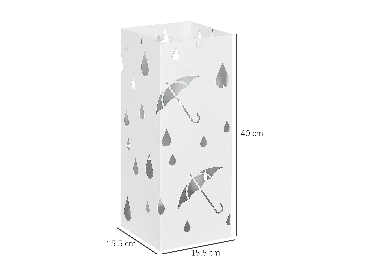 Portaombrelli di design con 4 ganci e vaschetta in metallo bianco