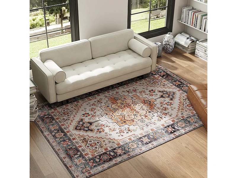 Tappeto boho a pelo corto antiscivolo e lavabile 230x160 cm marrone