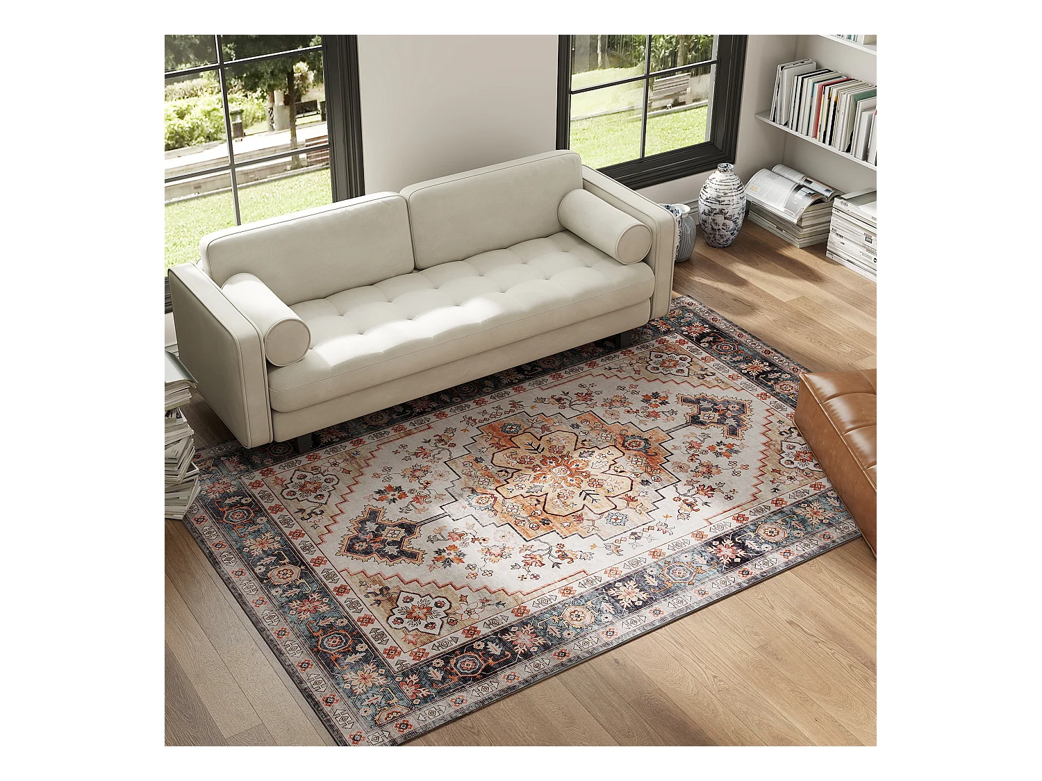 Tappeto boho a pelo corto antiscivolo e lavabile 230x160 cm marrone