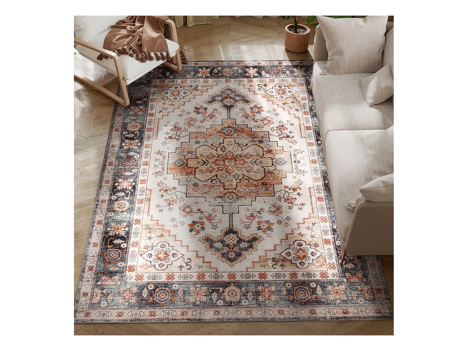 Tappeto boho a pelo corto antiscivolo e lavabile 230x160 cm marrone
