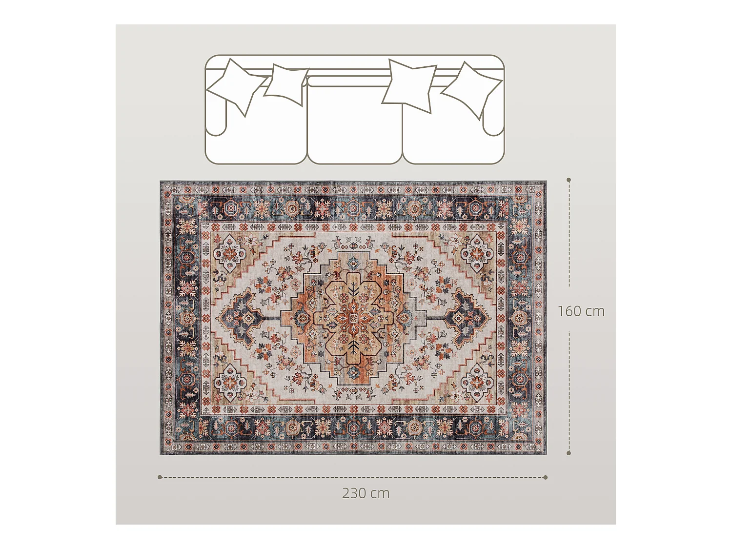 Tappeto boho a pelo corto antiscivolo e lavabile 230x160 cm marrone
