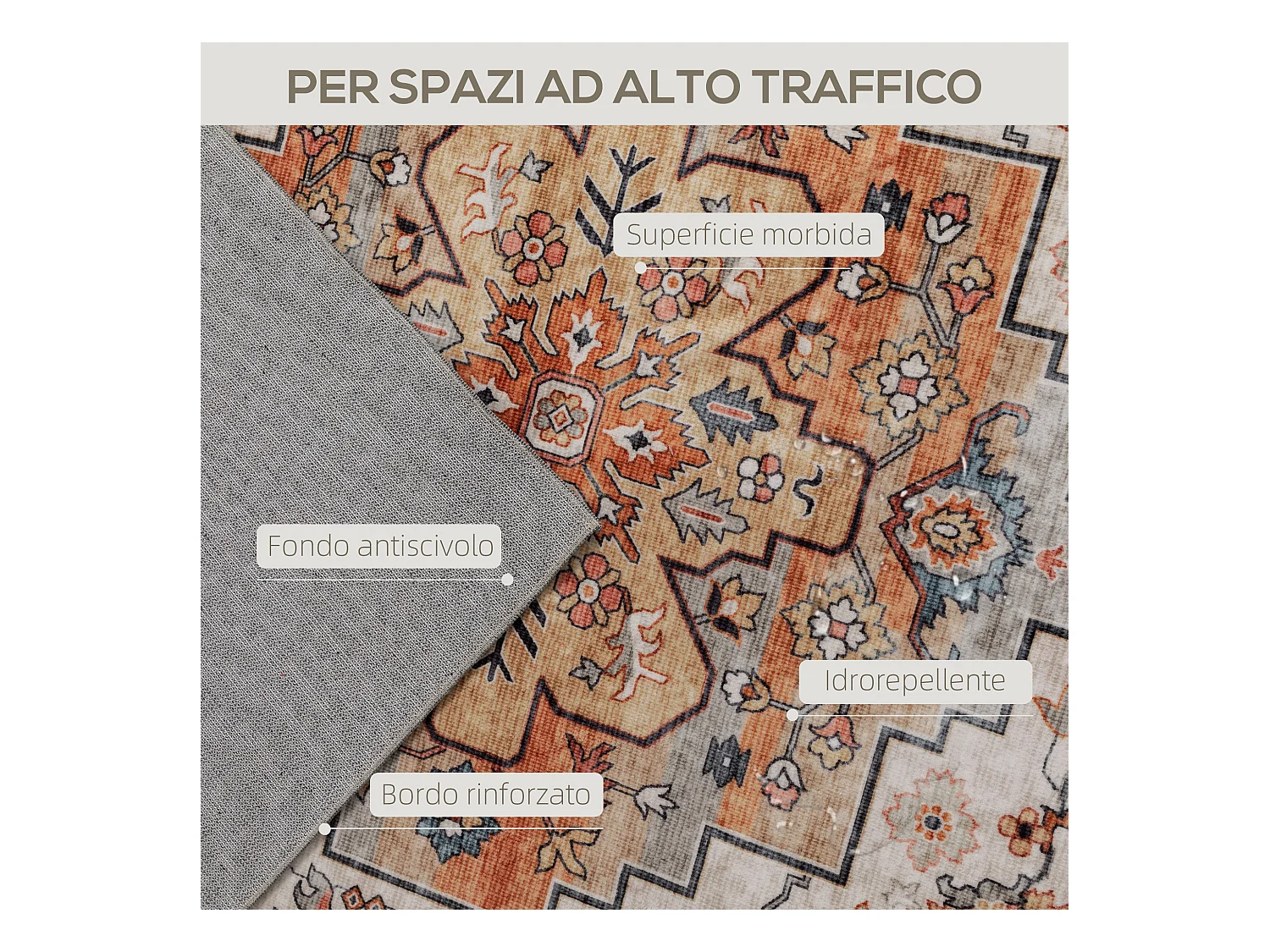 Tappeto boho a pelo corto antiscivolo e lavabile 230x160 cm marrone