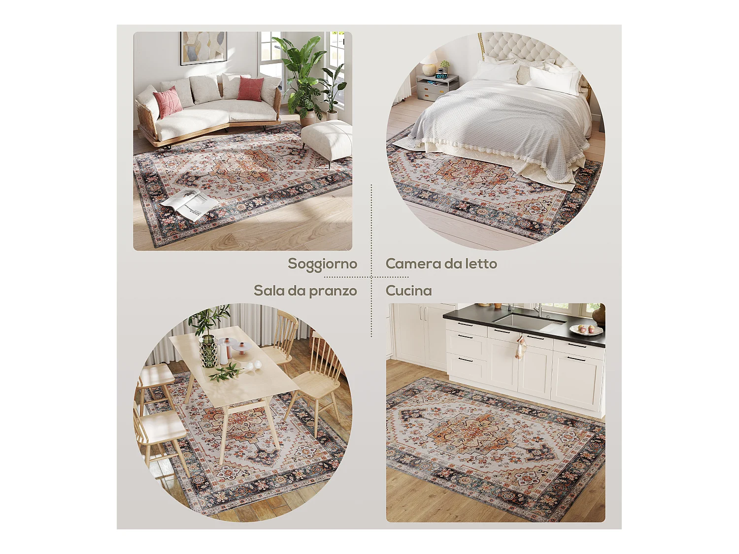 Tappeto boho a pelo corto antiscivolo e lavabile 230x160 cm marrone