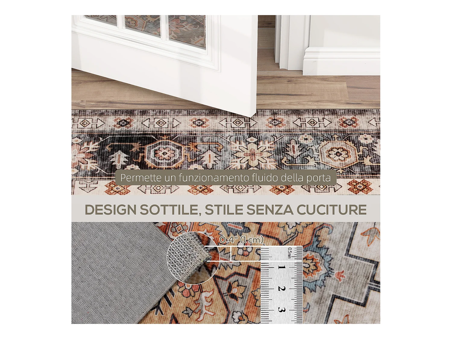 Tappeto boho a pelo corto antiscivolo e lavabile 230x160 cm marrone