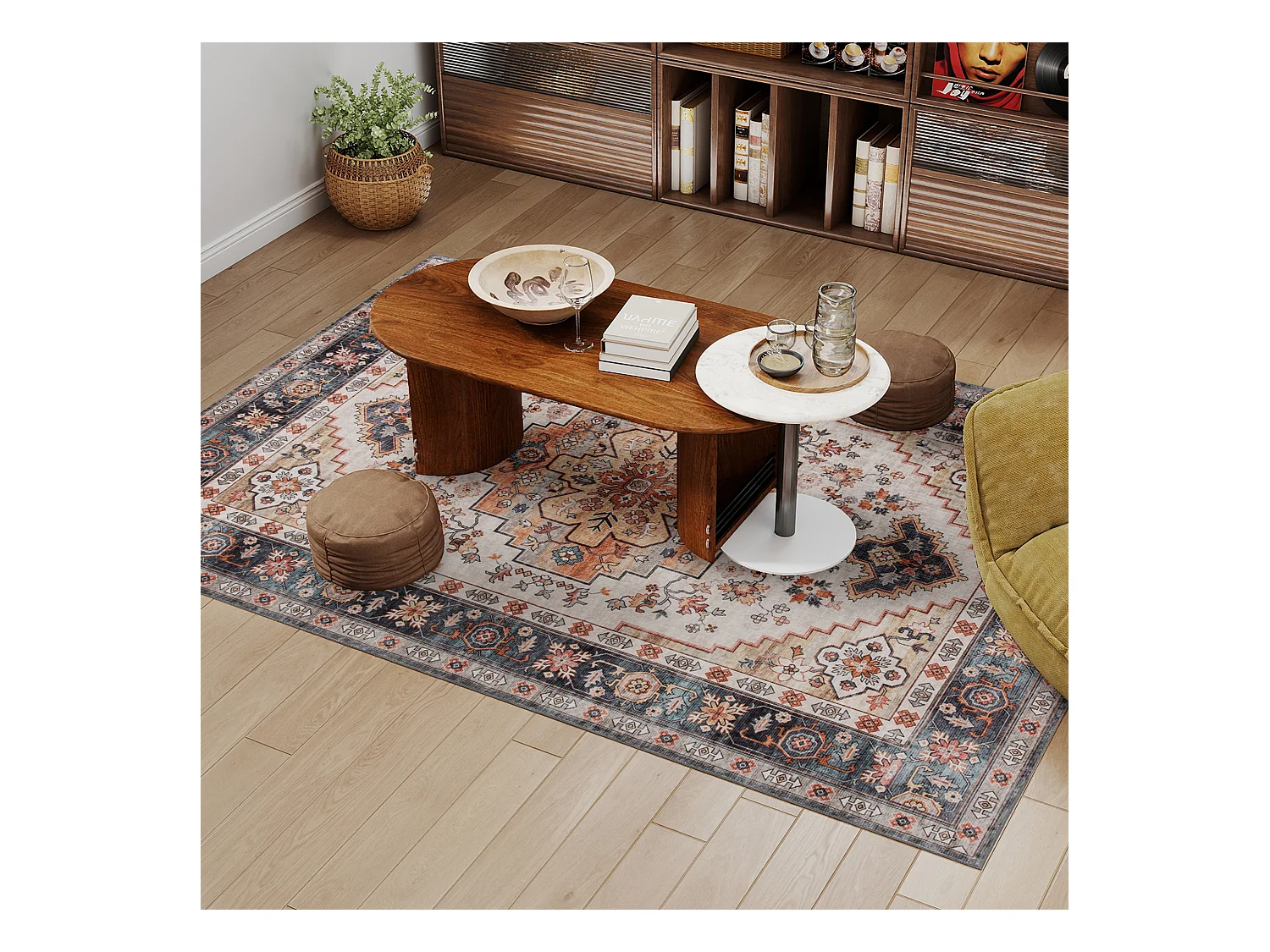 Tappeto boho a pelo corto antiscivolo e lavabile 230x160 cm marrone