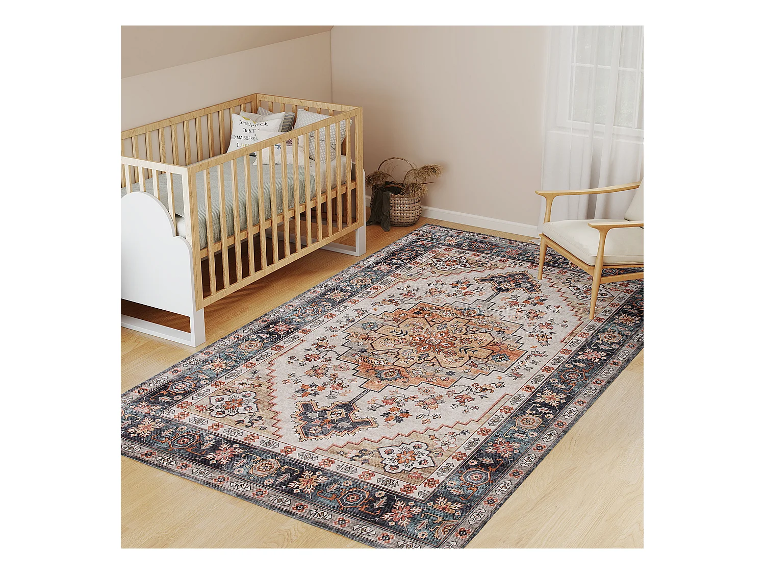 Tappeto boho a pelo corto antiscivolo e lavabile 230x160 cm marrone