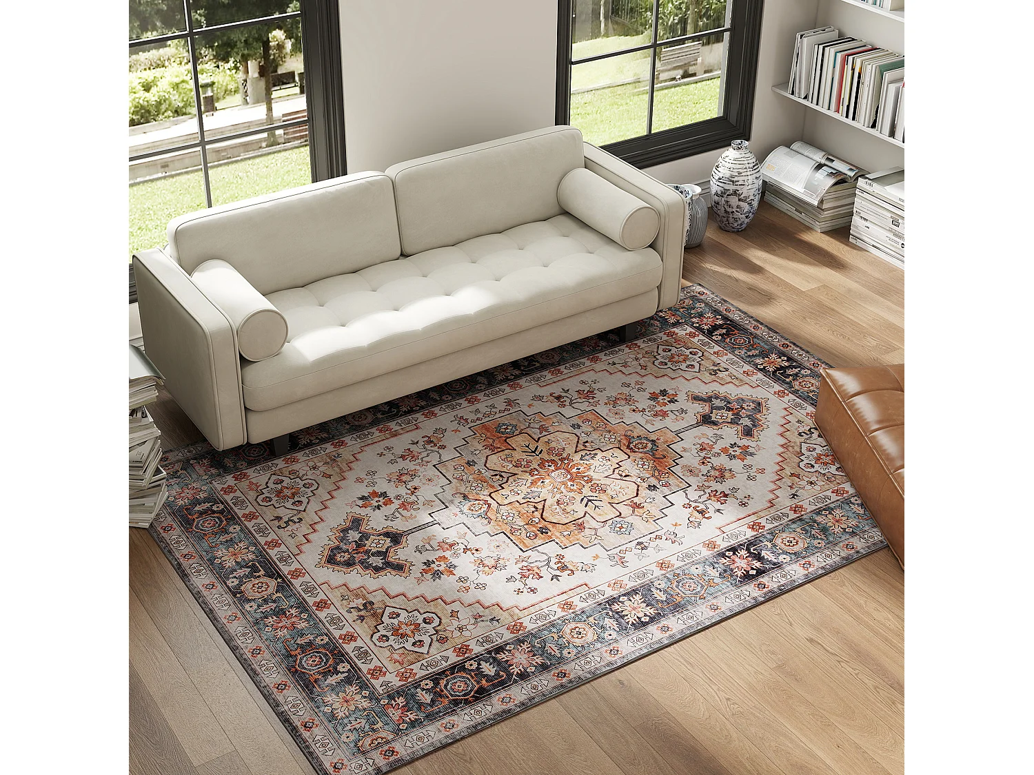 Tappeto boho a pelo corto antiscivolo e lavabile 230x160 cm marrone