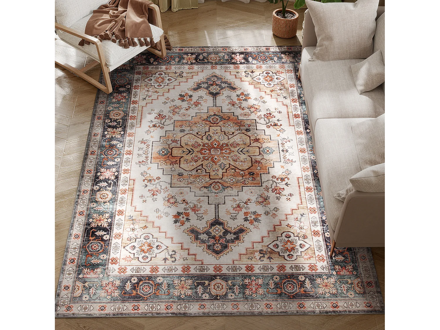 Tappeto boho a pelo corto antiscivolo e lavabile 230x160 cm marrone